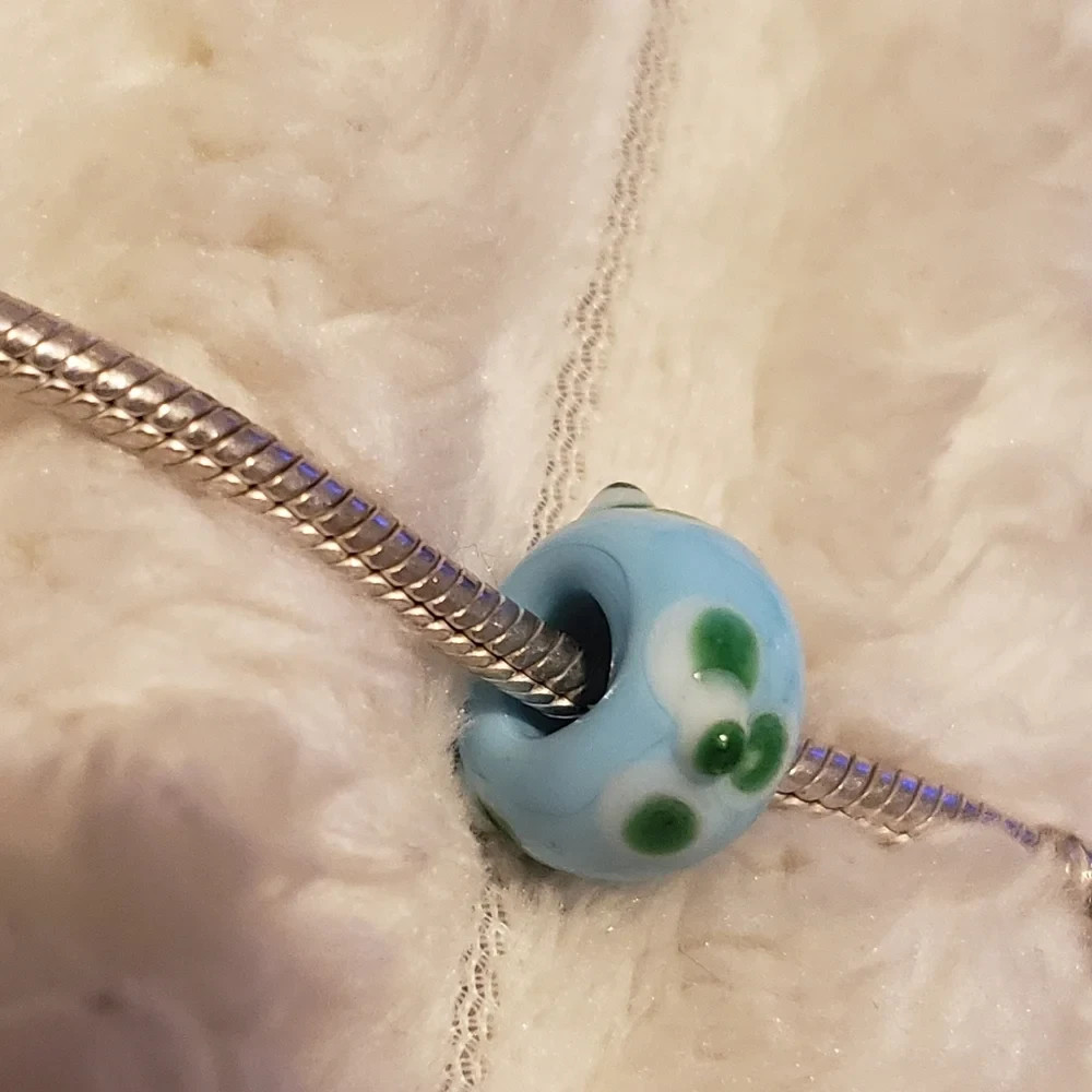 2/ $13 Blue Green Floral Glass Bead Charm OOAK