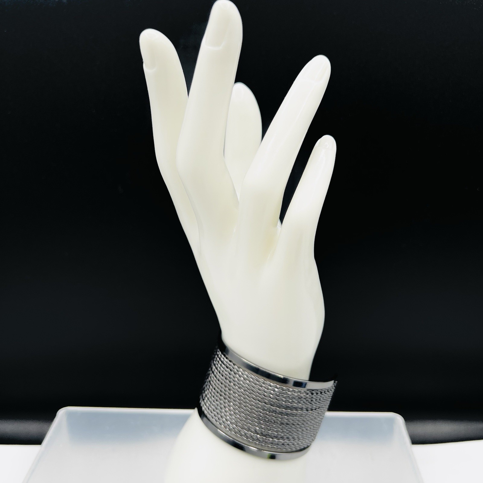 Gunmetal Rope Chain Wide Cuff Bracelet Mesh Wrap Modern Statement