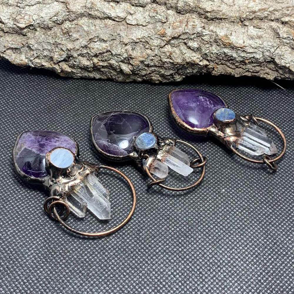 Natural Quartz Crystal Amethyst Labradorite Heart Pendant Necklace Healing USA