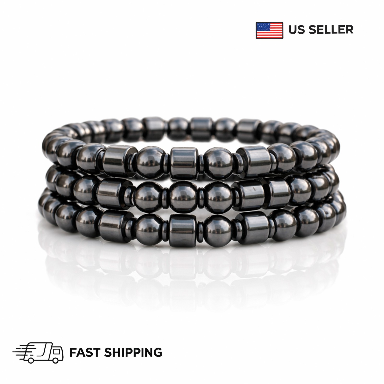 3 Pcs Magnetic Therapy Weight Loss Hematite Stone Beads Bracelet Jewelry