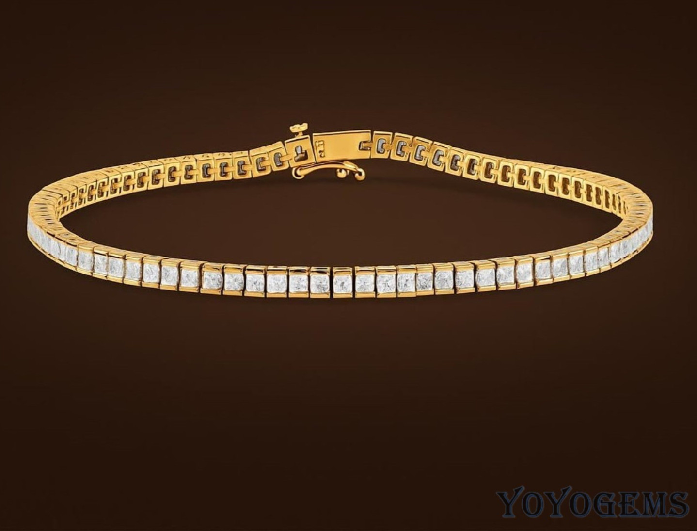 7′ Inch Long Tennis Wedding Bracelet 7 Carat Princess Cut Solid 14K Yellow Gold