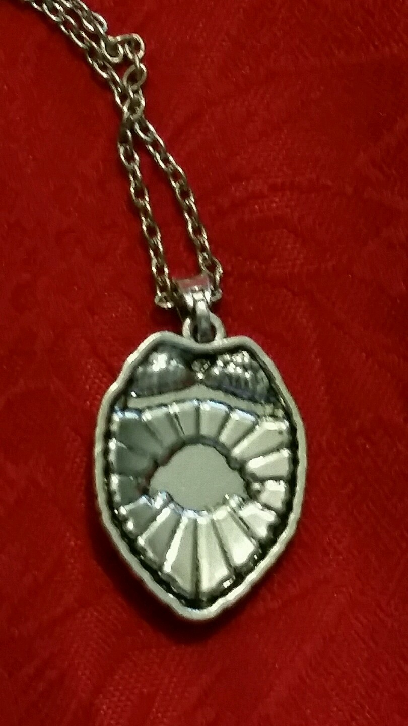 18″ POLICE BADGE SILVER PLATED BLUE ENAMEL & BLUE FAUX CRYSTAL PENDANT NECKLACE