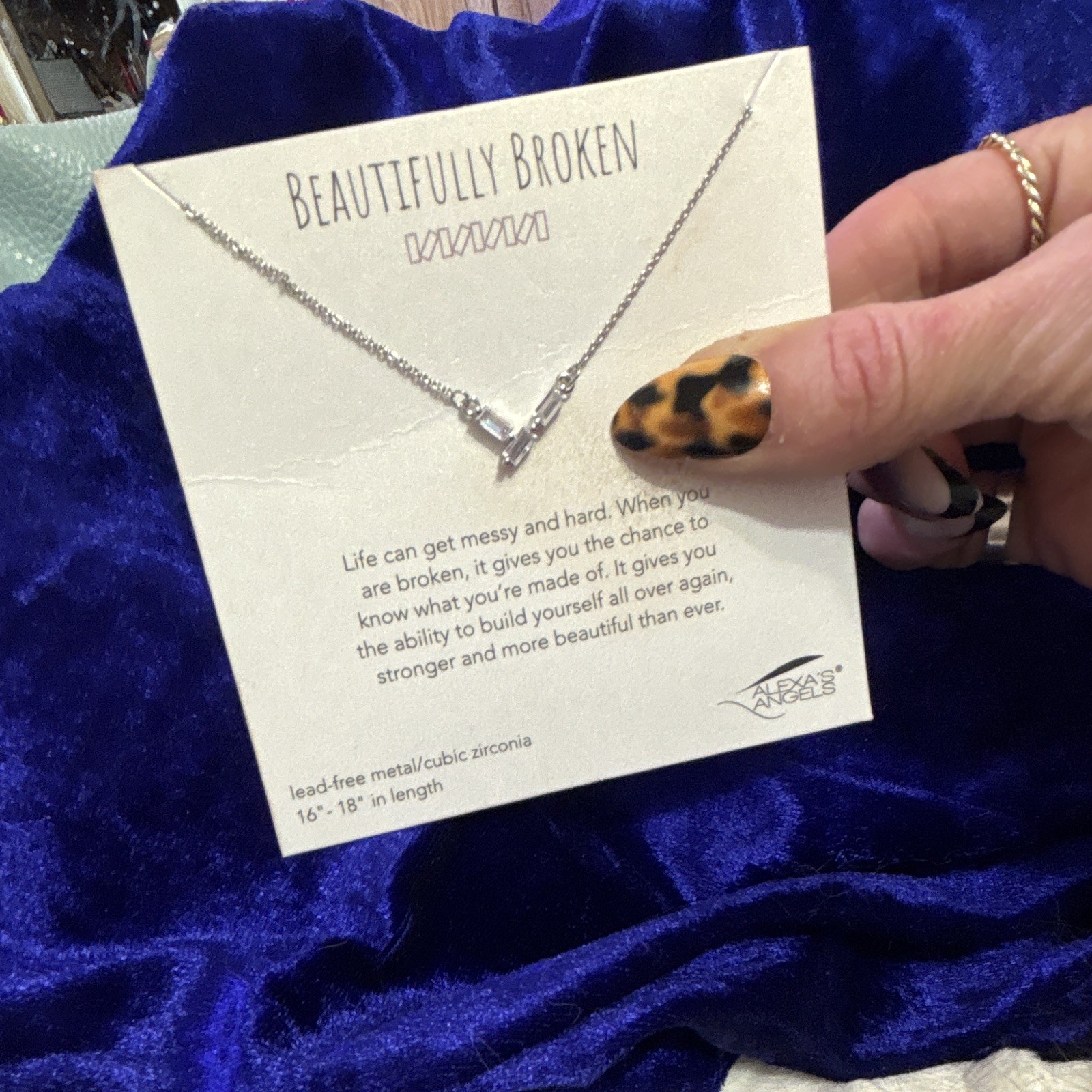 Alexa’s Angels Beautifully Broken CZ Baguette Silver Pendant Necklace 16-18″