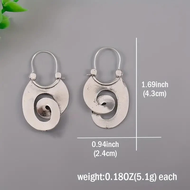 Irregular Spiral Dangle Earrings Retro Minimalist Style Alloy Silver Plated Gift