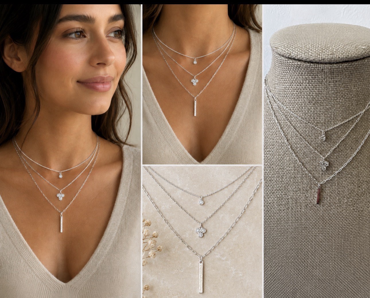 Bijoux Delicates Silvertone 3 Chain Bar Charm Layered Statement 16″ Necklace NEW