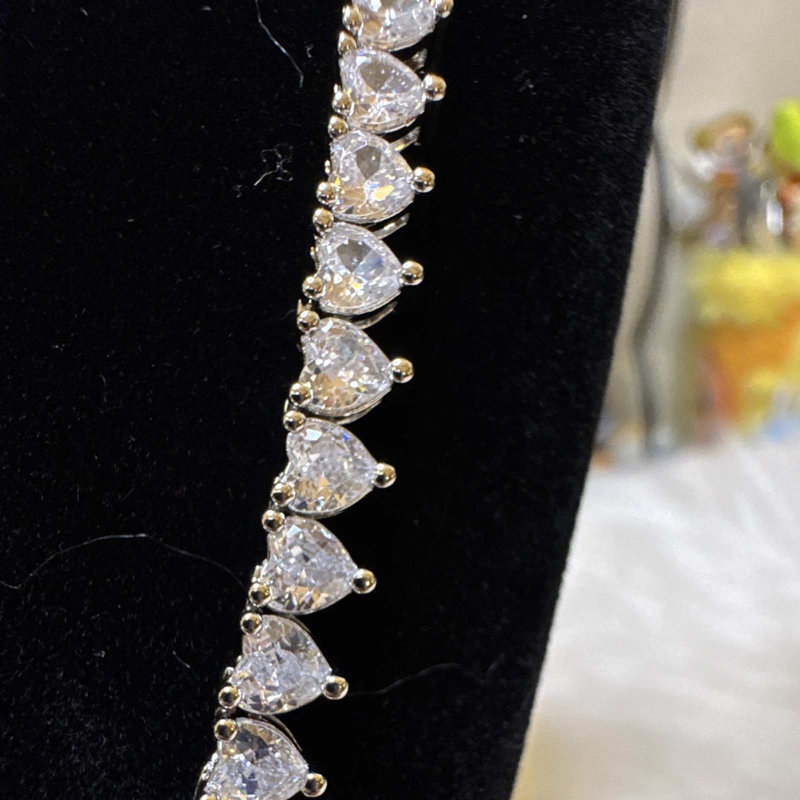 Tennis Necklace Moissanite Heart Shape Chain 22inch, 5.2mm, 14K White GoldFilled
