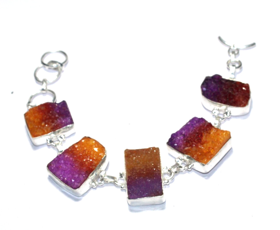 Ametrine Druzy Fancy Shape Gemstone Handmade Bracelet Jewelry Size 8 Inches