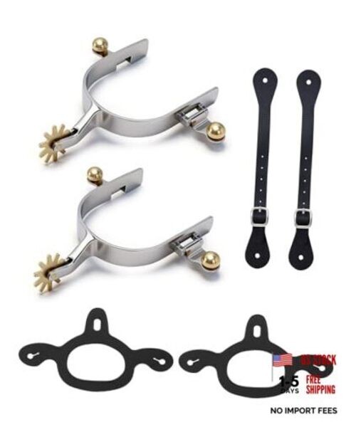 2 Pcs Spurs for Cowboy Boots & 2 Pcs Spurs Belt and Tie Down Straps, Stainless
