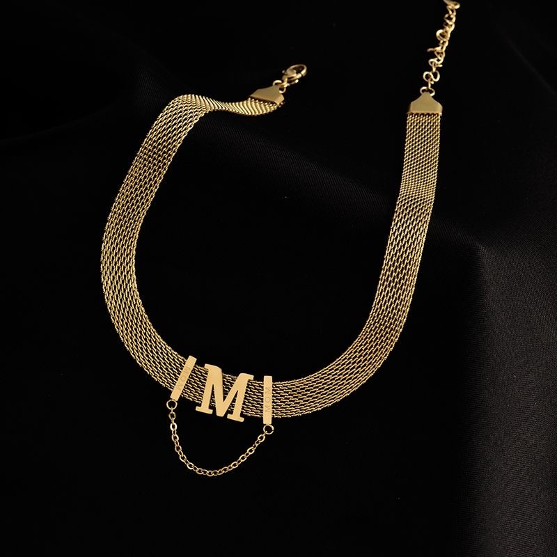 Personalized Initial Choker Necklace 18K Gold Plated Adjustable Chain for Women