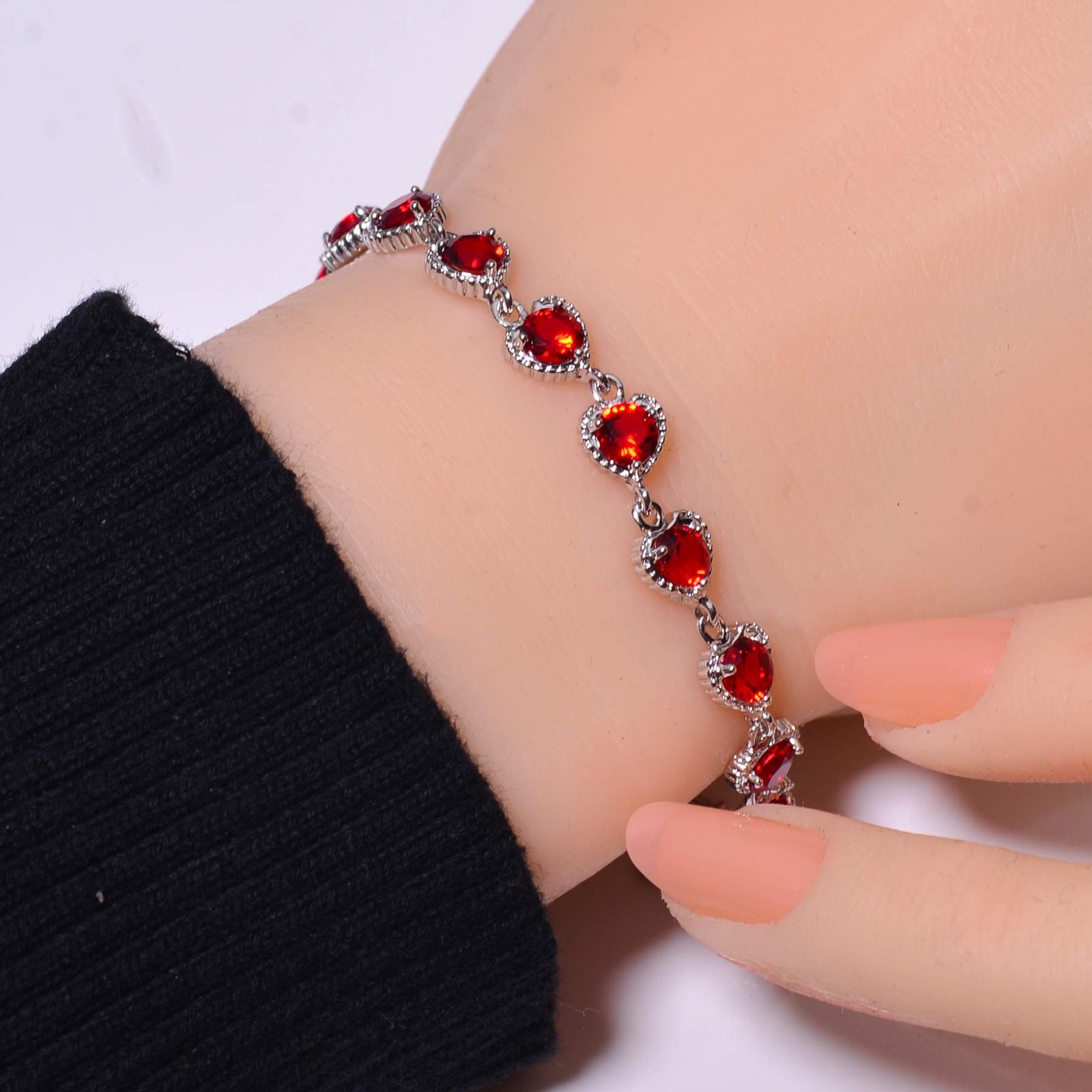 Red Garnet 925 Sterling Silver Tennis Bracelet 7.99″, Christmas Gift B6941