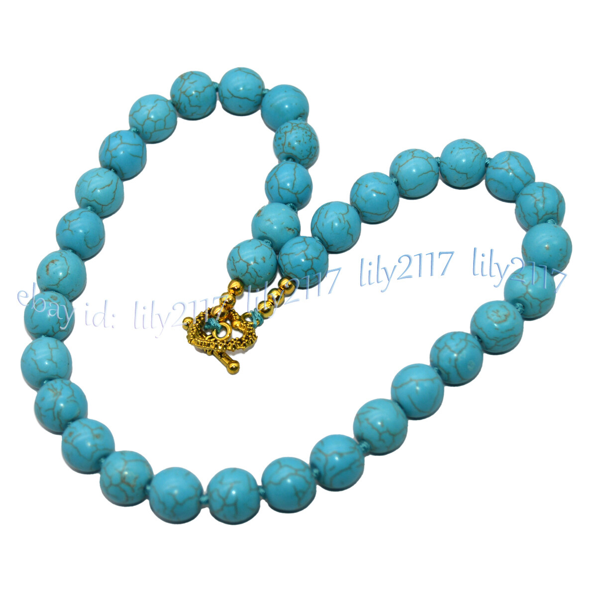 Round Blue Turquoise 8/10/12/14mm Gemstone Smooth Beads Necklaces 14-50 inches