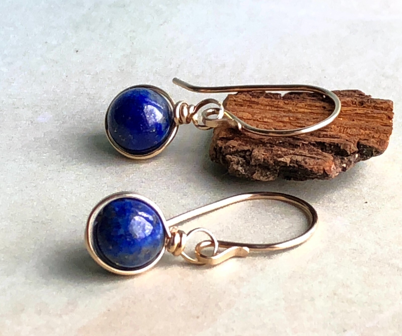 Gold Filled and Lapis Lazuli Earrings, Lapis Lazuli Modern Dangle Earrings
