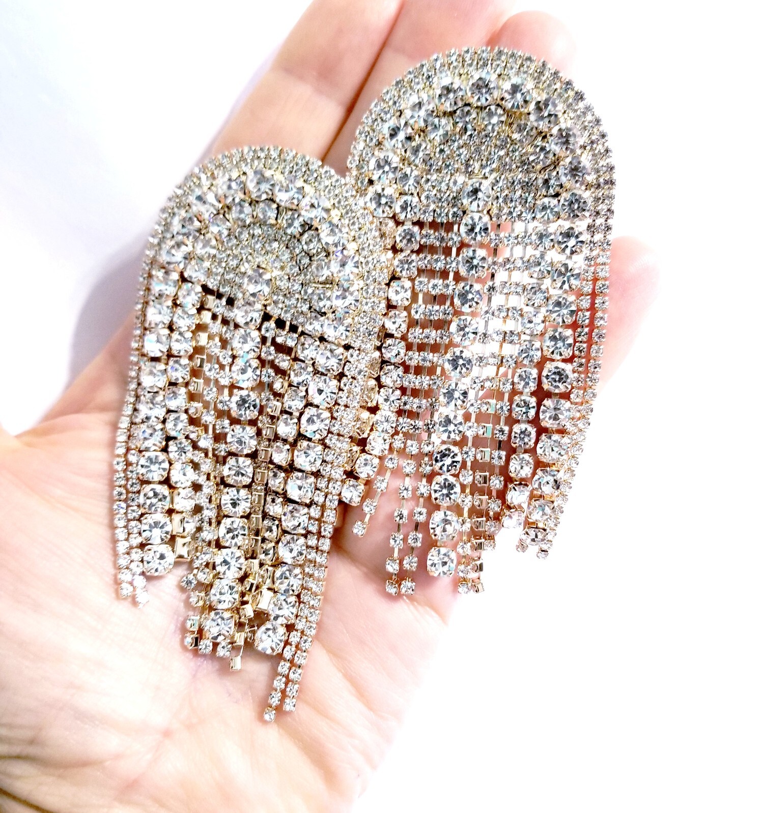 PIERCED Chandelier Rhinestone Crystal Pageant Earrings Clear Drop Dangle 3.5 in