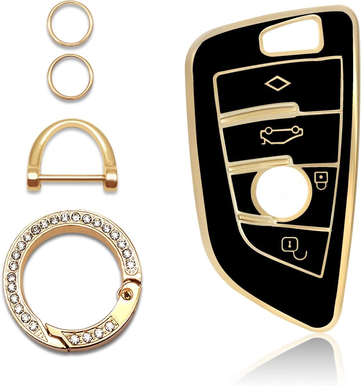 Soft TPU Key Fob Cover with Bling Keychain, Compatible with Color: 1pcs Black