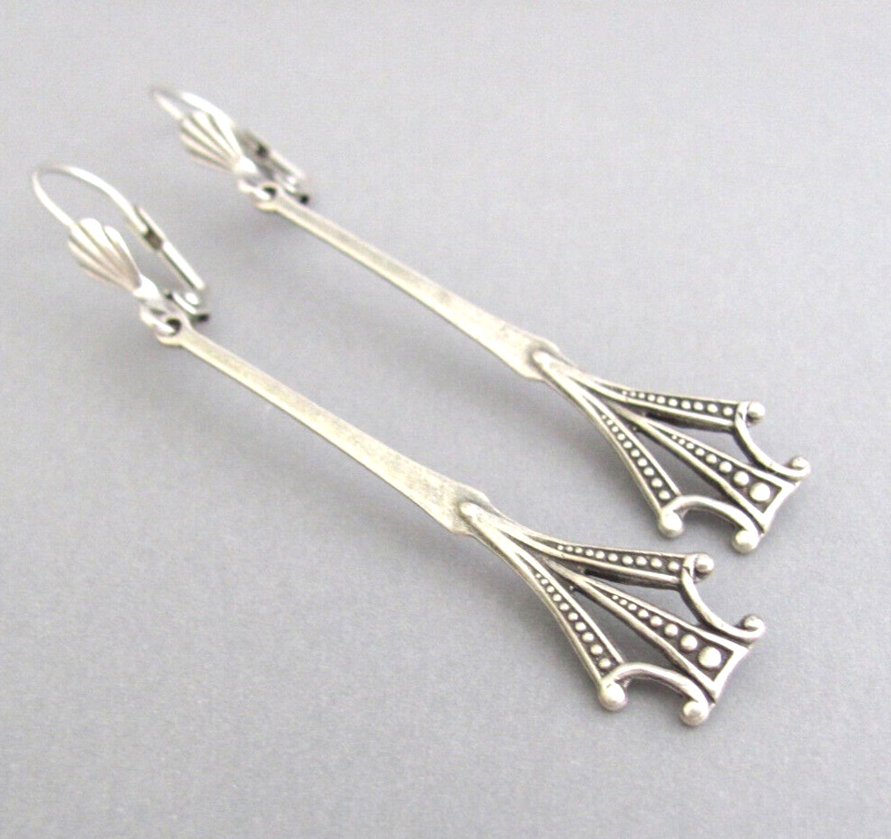 Art Deco Earrings Vintage Design Antiqued Silver Plate Victorian Cosplay Gift