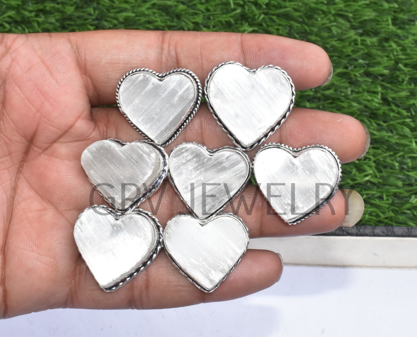 1-500 Pcs Selenite In Wholesale Stone Heart Rings Lot Bulk: Silver Plated Whr-72