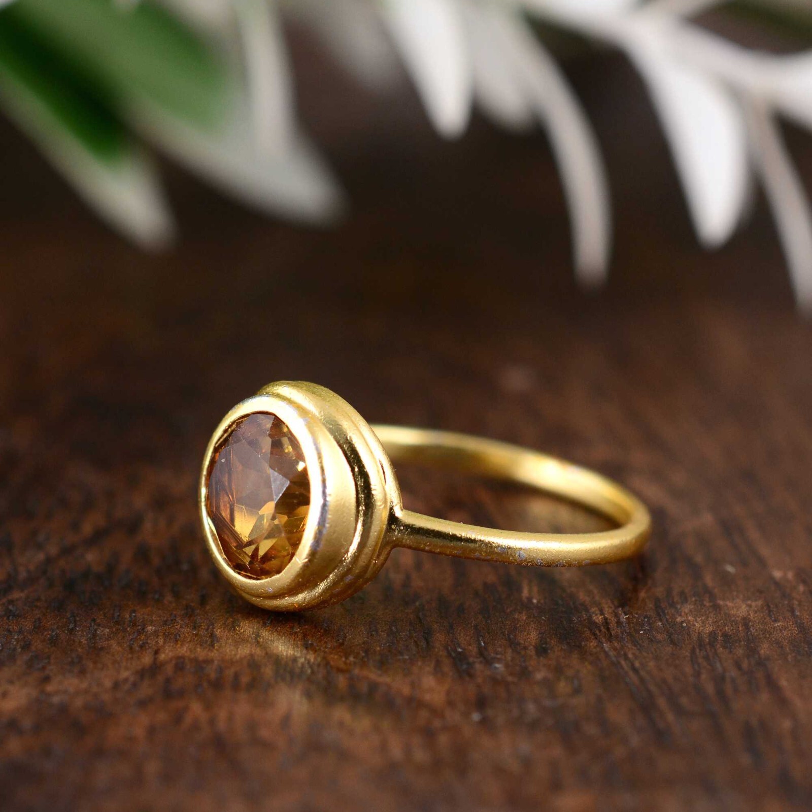 Authentic Yellow Citrine Ring, 14K gold plated Brass ring, Brass Jewelry