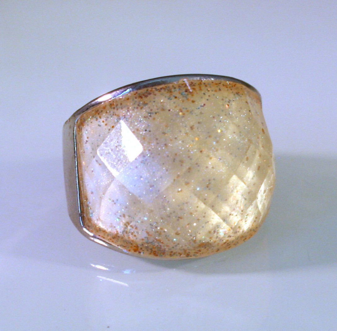Unisex stainless steel acrylic tan faceted ring Size 10