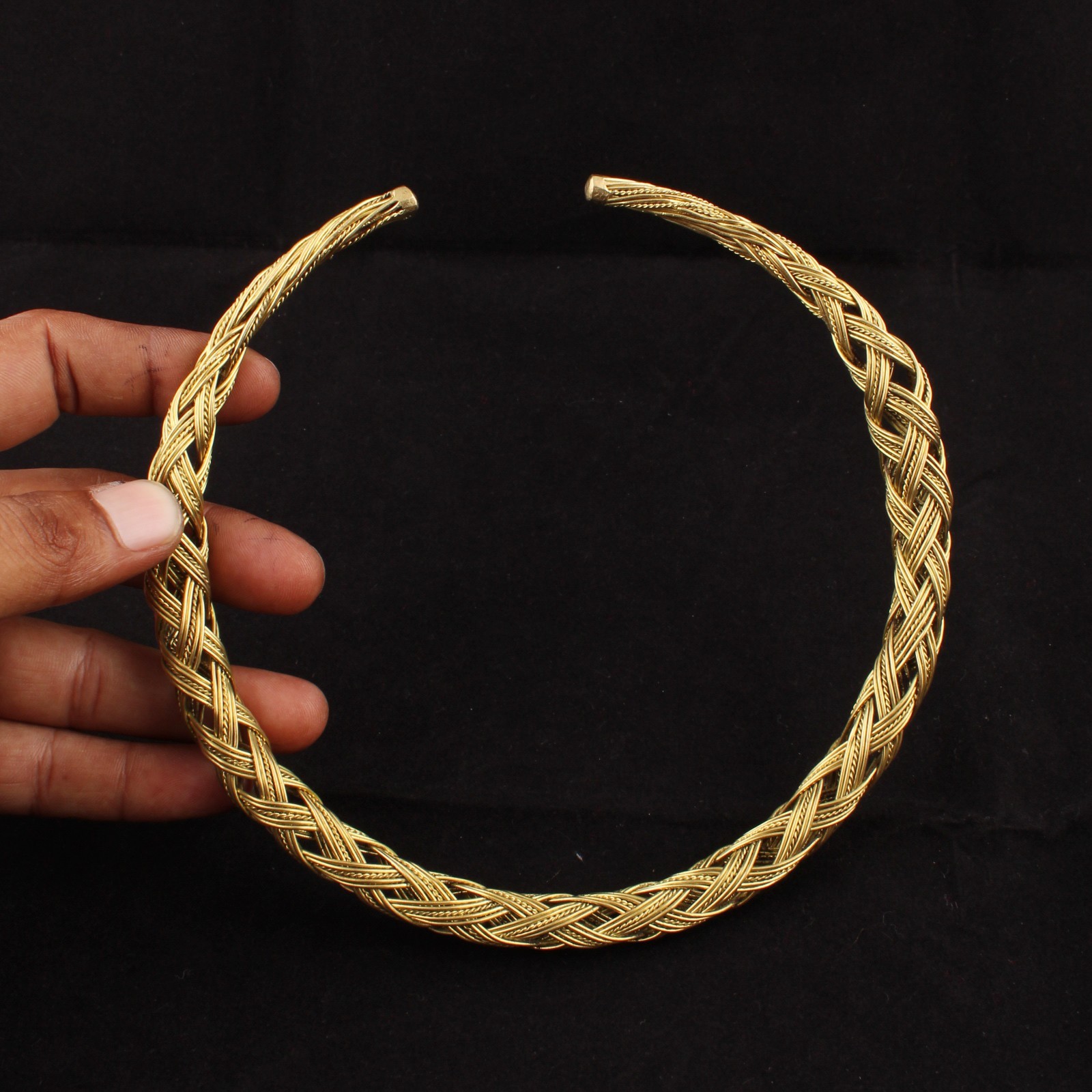 Gold Plated Braided Choker Necklace Open Collar Torque Statement Women Jewelry