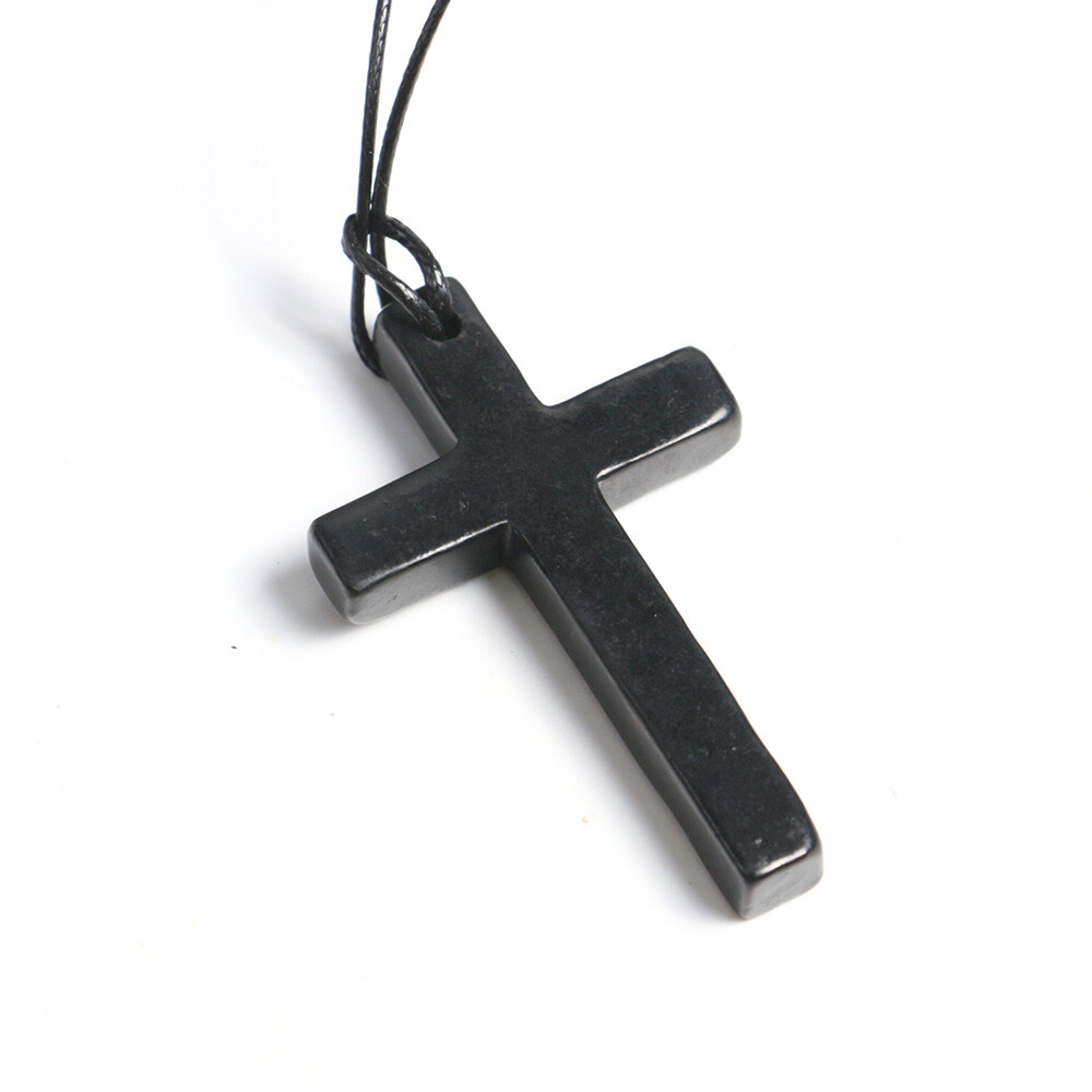 1pc Shungite Christian Cross Pendant Engraved Necklace EMF Protection & Healing