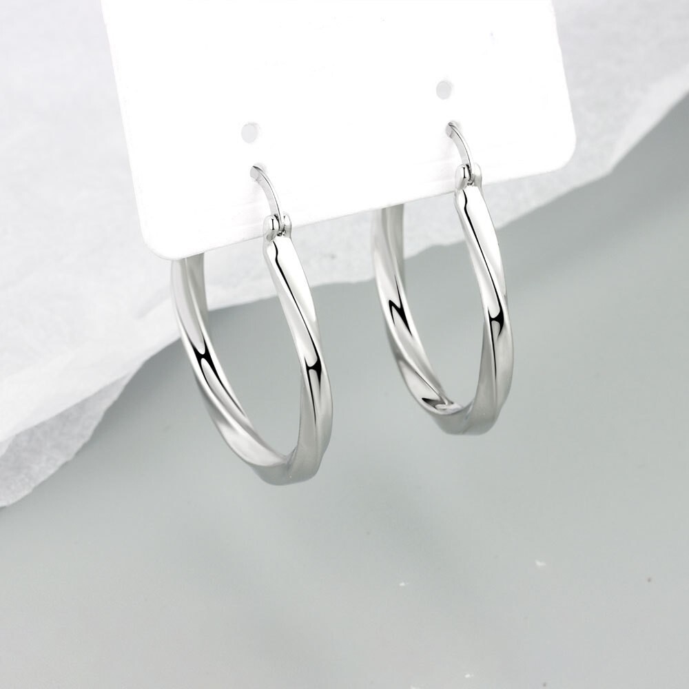 Women Silver Gold Overlay Twist Click-Top Huggie Hoop Earrings 38mm Gift PE
