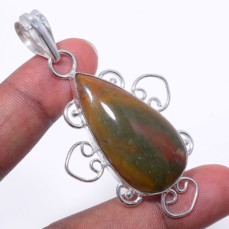 Natural Blood Gemstone 925 Silver Plated Pendant 2.50″ P3094-314