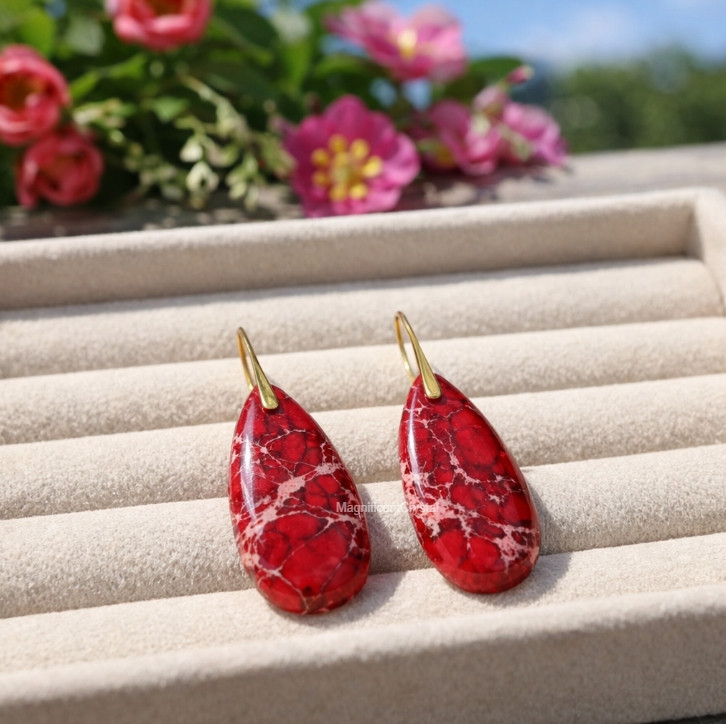 Dainty Red Sea Sediment Jasper Drop Earrings Teardrop Dangle Earring Women Gift