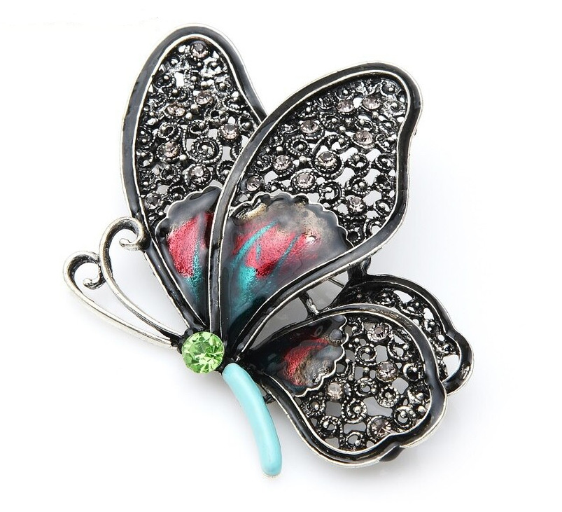Wuli&baby Big Heavy Enamel Butterfly Hollow Wings Women Vintage Brooch Pin