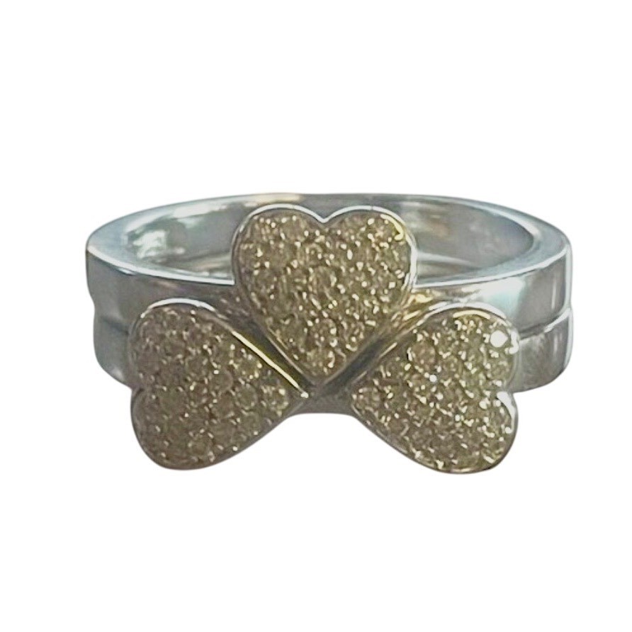Pave’ Heart Stacking Ring Set 2 Piece Shimmering CZ Cluster Rings Silver Tone 7