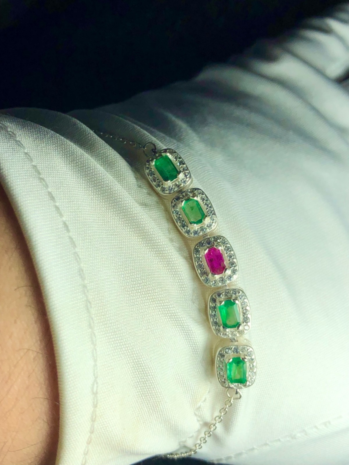 28Carat Natural Swat Emerald Ruby And white Sliver Braclet From Woman Collection