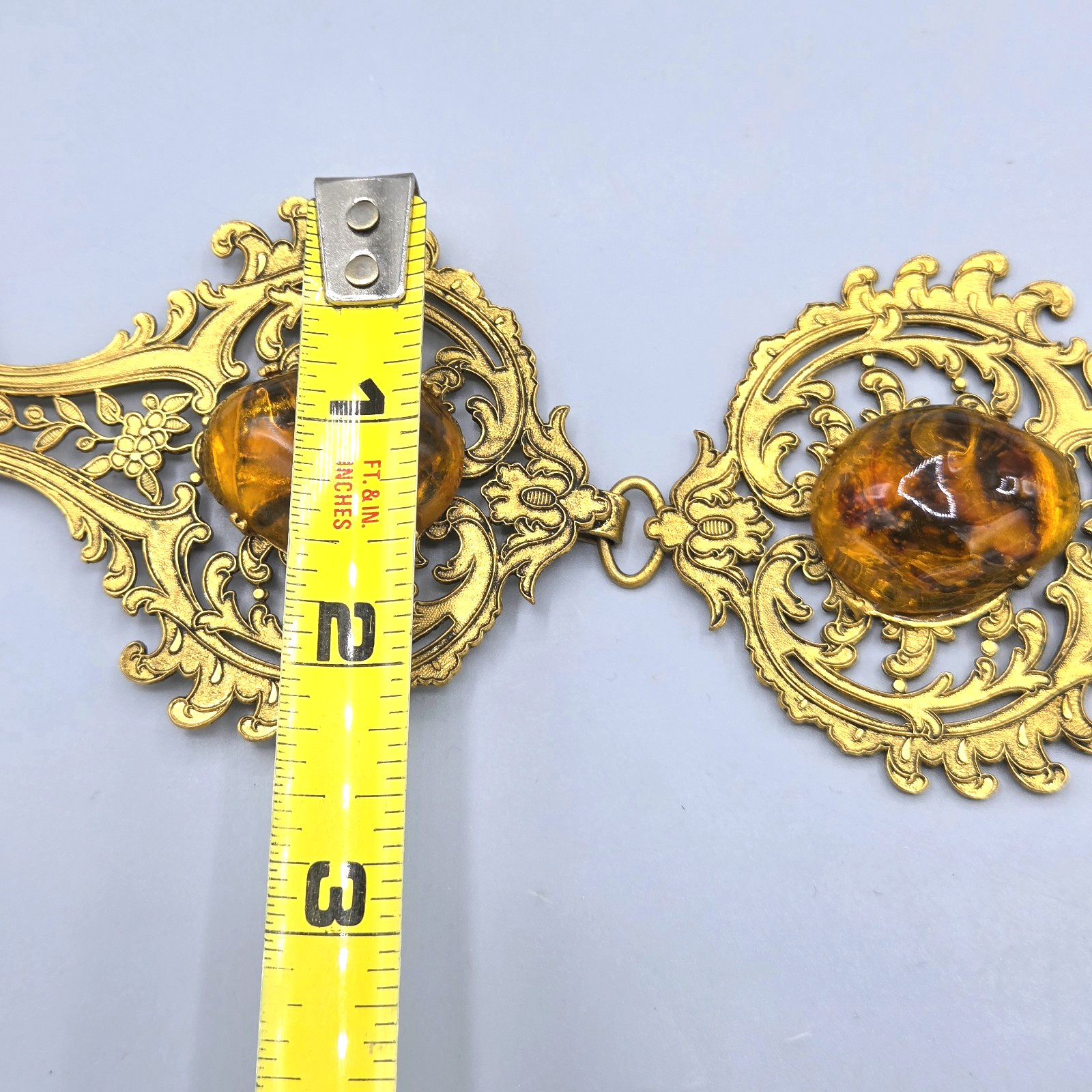 Woloch Paris Signed Couture Gilt Amber Gripoix Glass Chain Belt Necklace 32″