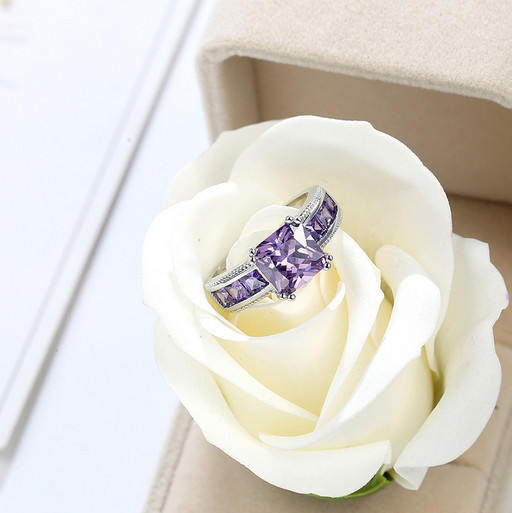 Bright Square Pink Topaz Amethyst Zirconia Silver Rings Size 6-10 Holiday Gift