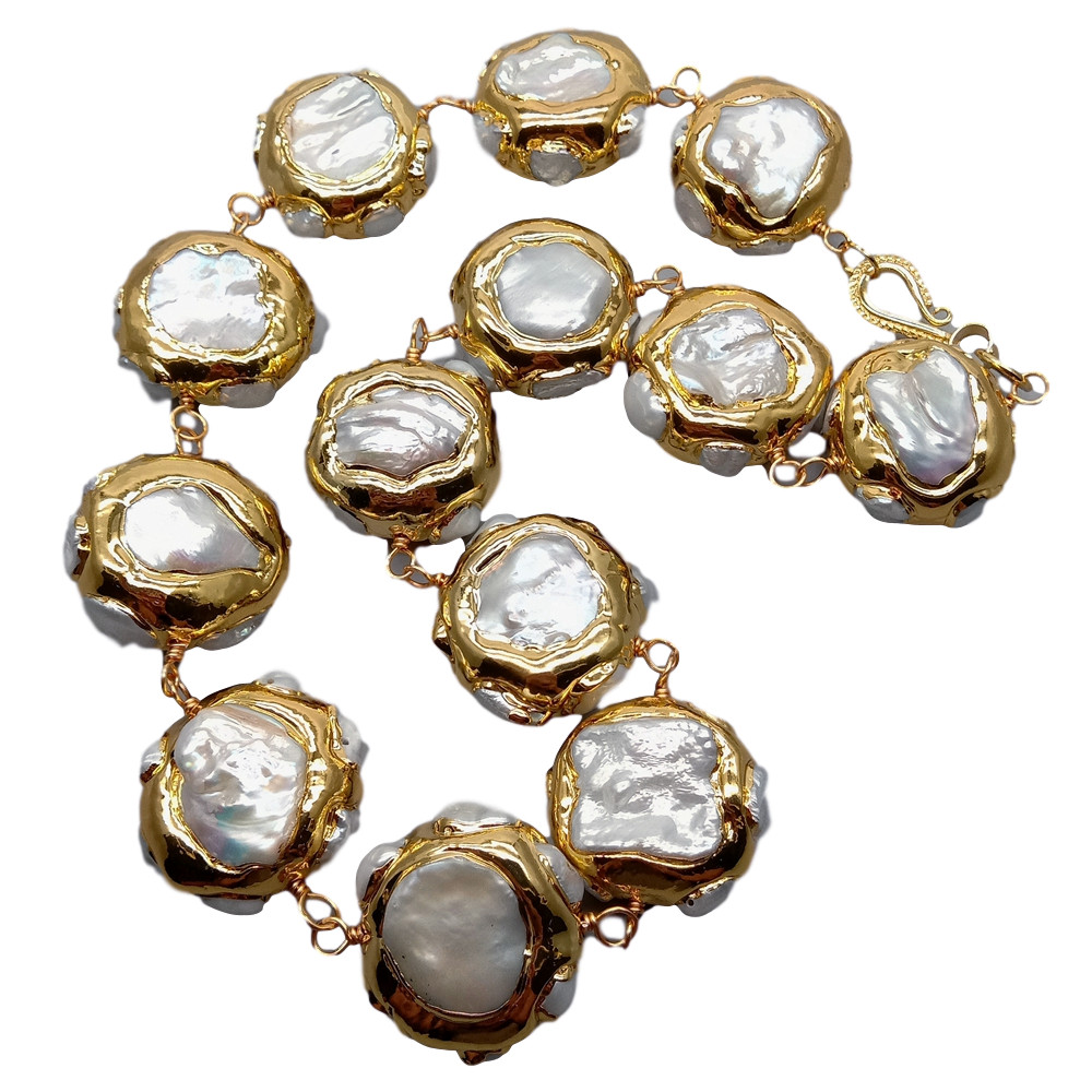 Freshwater Cultured White Keshi Pearl Electroplated 24k Gold Necklace 19.5″