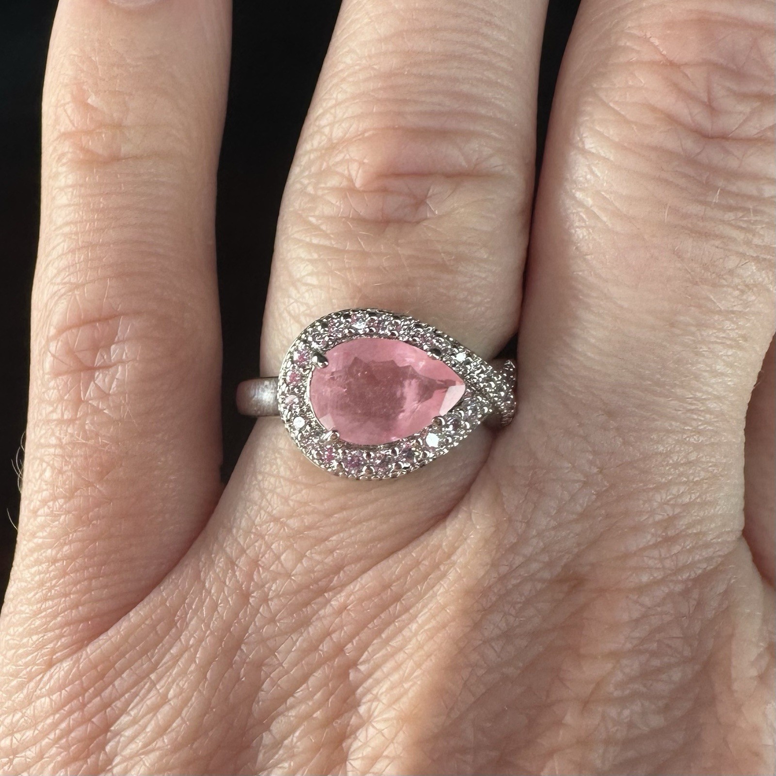 Bomb Party Ring- 2100- Treated Genuine Quartz/Rose- Size 7- Rhodium Plated