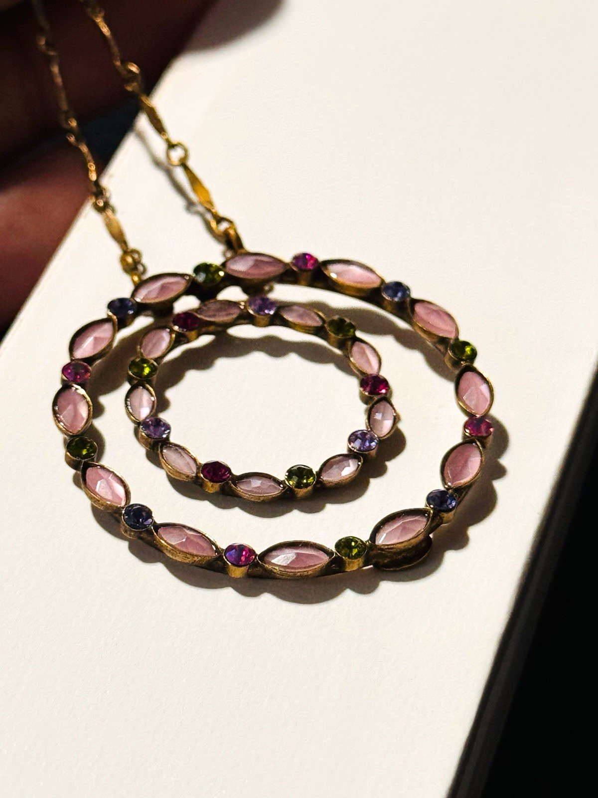 Sorrelli Gold Tone Multistrand Crystal Double Chained Round Pendant Necklace