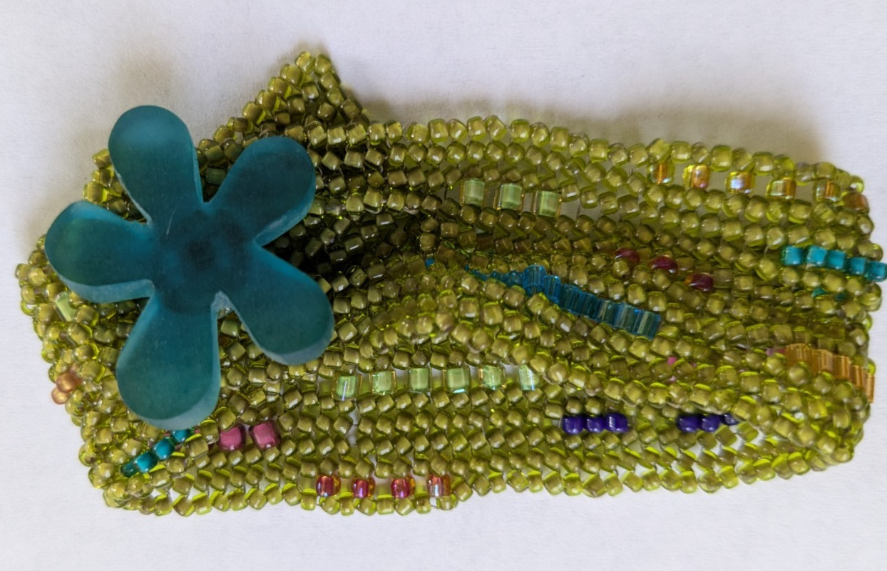 Beaded Bracelet Wide Cuff Chartreuse Seed Beads Hand Woven 6.25″