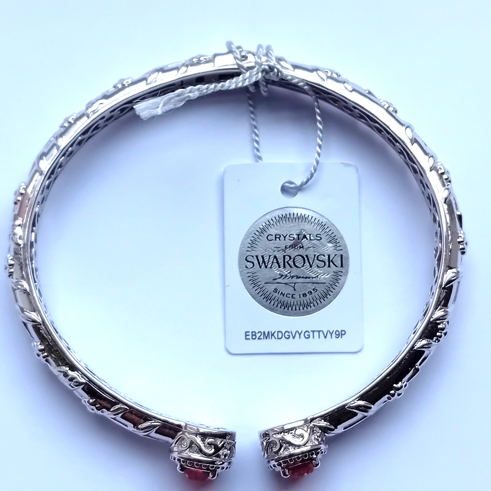 SWAROVSKI CRYSTAL BRACELET BANGLE HINGED CUFF PLATINUM BONDED RED STONE UNWORN