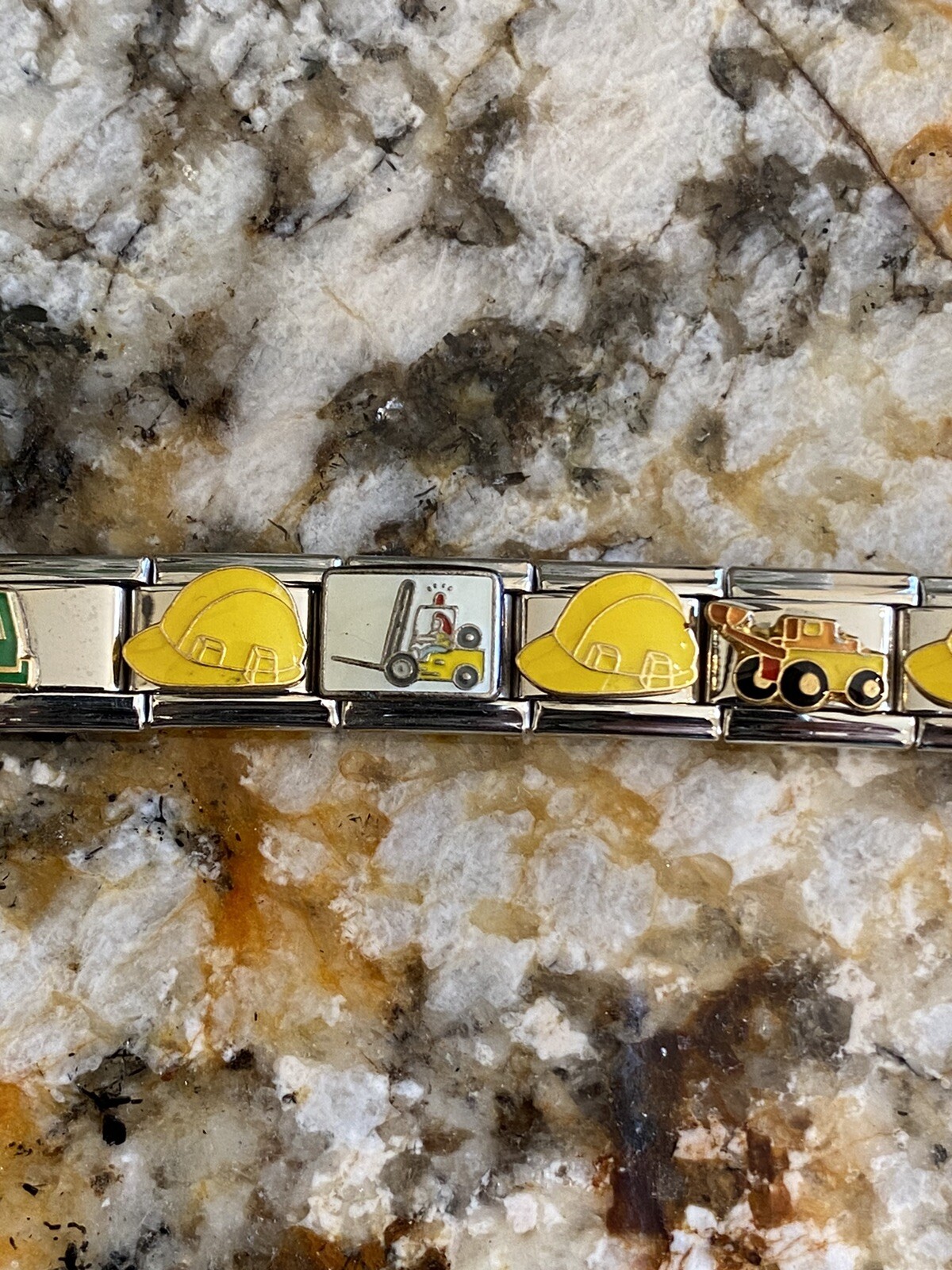 Construction Trucks, Hardhat Kids size Italian Charm Bracelet New