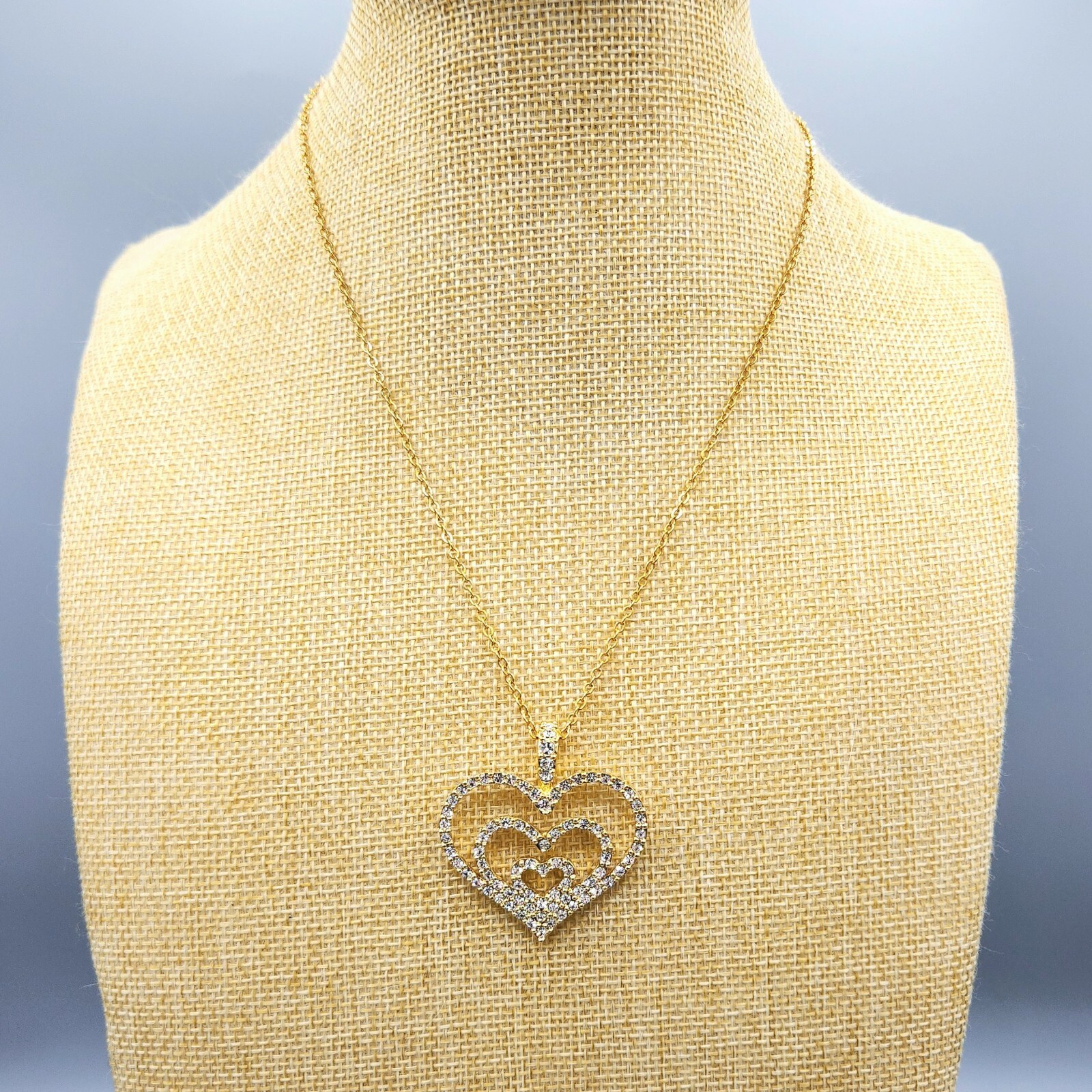 Nolan Miller GRACIOUS HEART Crystal Pave Gold Tone Pendant Chain Necklace 18″