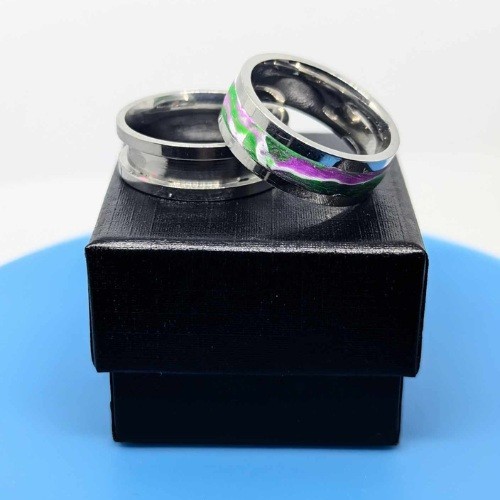 Custom Handmade Stainless Steel Ring with Marbled Clay Inset. Sizes 6-12
