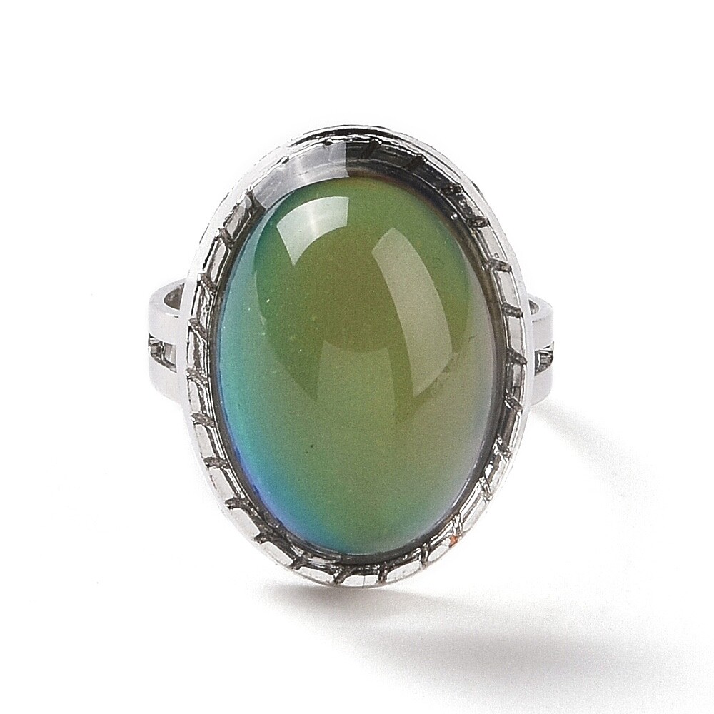 Oval Mood Ring Temperature Change Color Emotion Feeling Silver R45