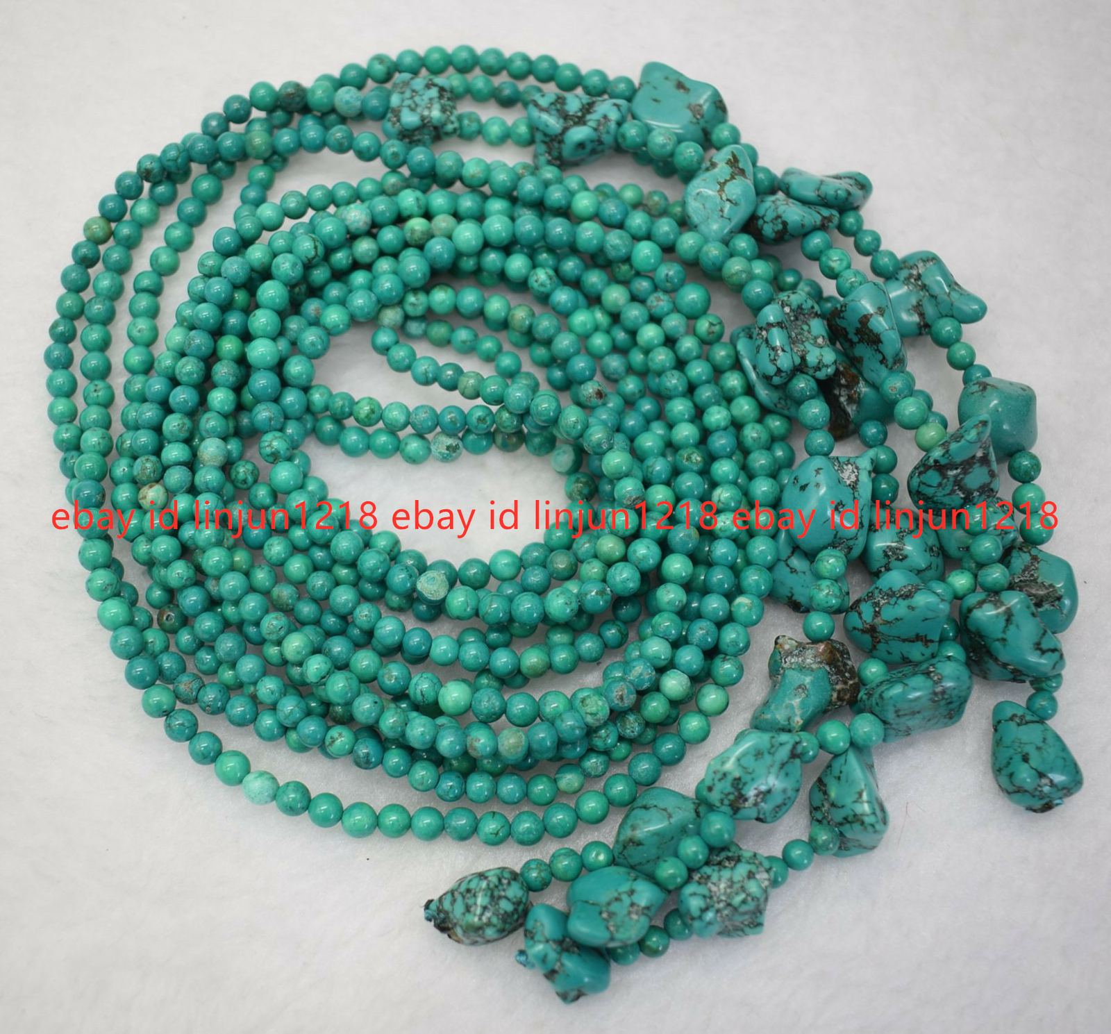 New Long Beautiful 3 Strands Natural 4mm Green Turquoise Necklace 50 Inch