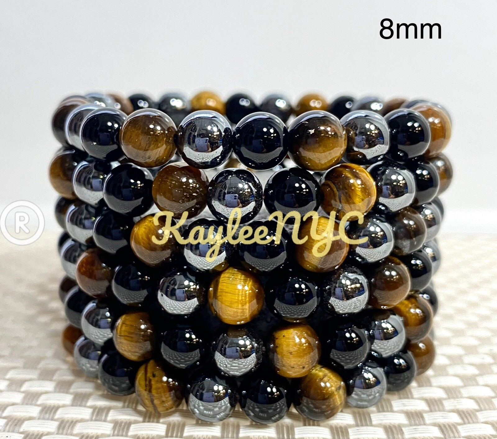 6 Pcs Protection Natural Crystal Healing Stretch Bracelets 8mm 7.5″