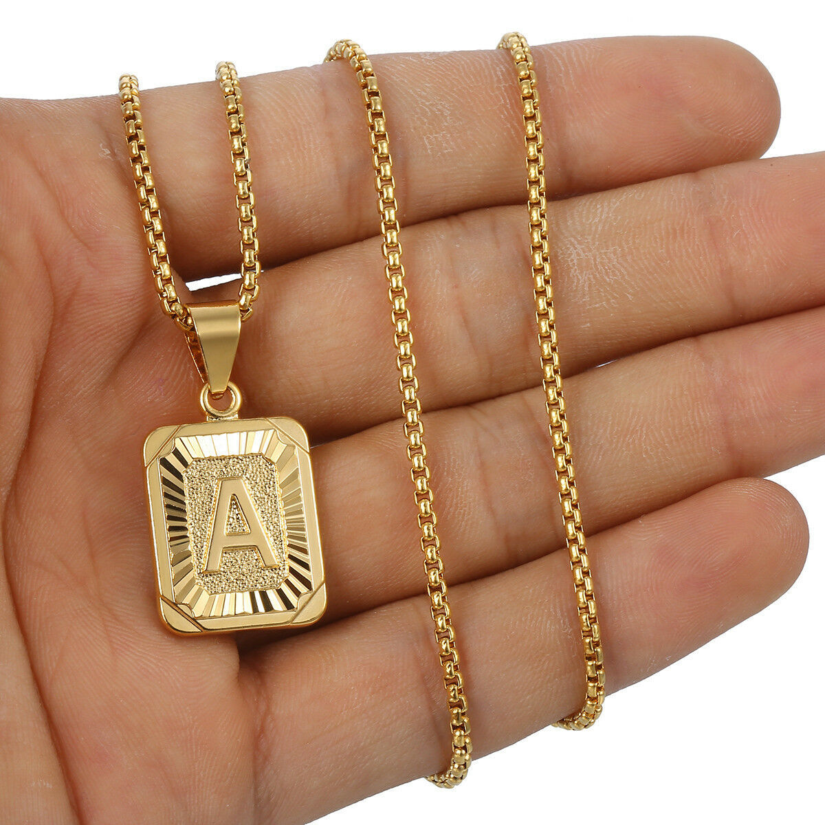 Couple Jewelry Gold Filled Initial Necklace Letter Pendant w/ Box / Curb Chain