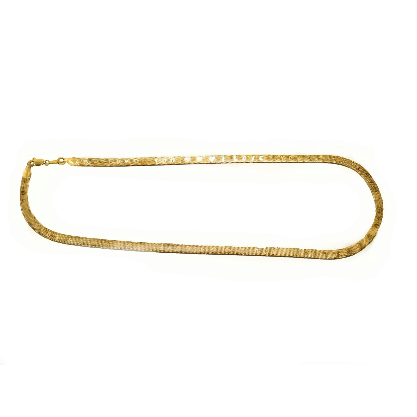 Engraved “I Love You” text Herringbone chain 20 inch 18K Gold Filled Necklace
