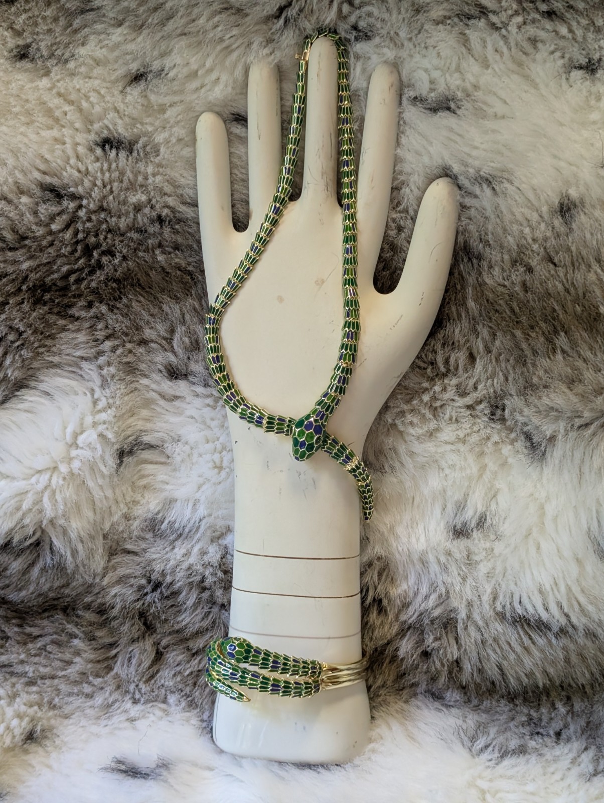 Snake Choker Women Enamel 2 Piece Set Gold Plated New Rhinestone Eyes