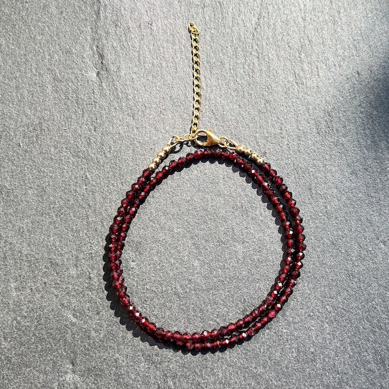 A+++++ Nature Garnet Faceted Round Gemstone Beads Handmade Women Necklaces 18”