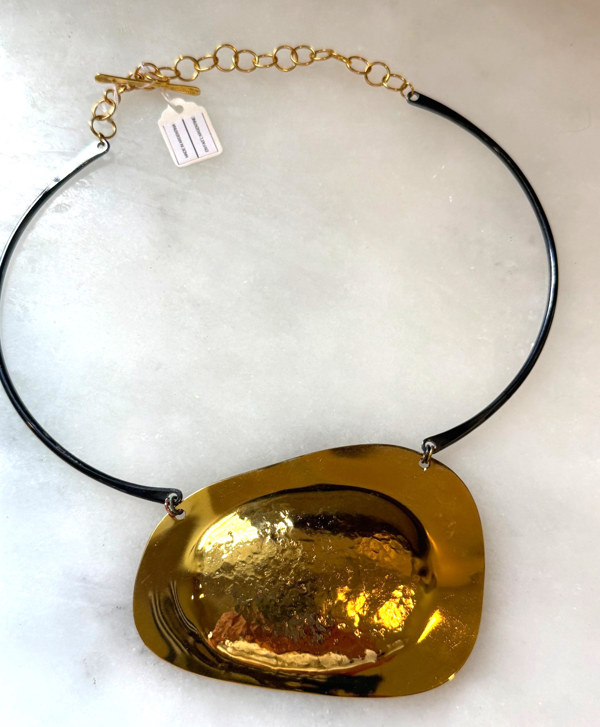 SABILIA NWT Hammered Mixed Metal Sculptural Choker Necklace Gold & Gunmetal 18″