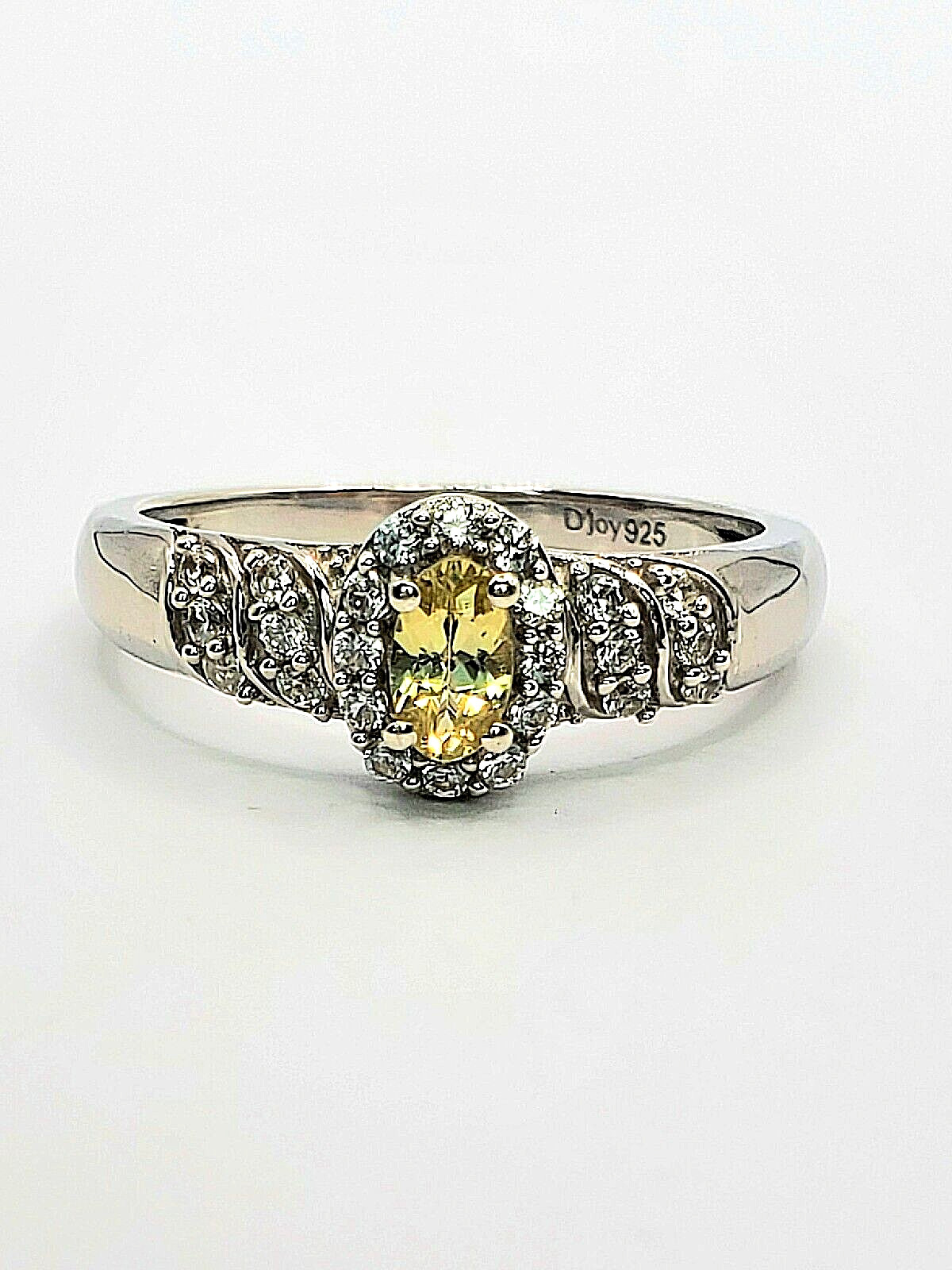 Genuine Heated Golden Apatite, Zircon Ring Rhodium Plated Sterling Silver Size 7