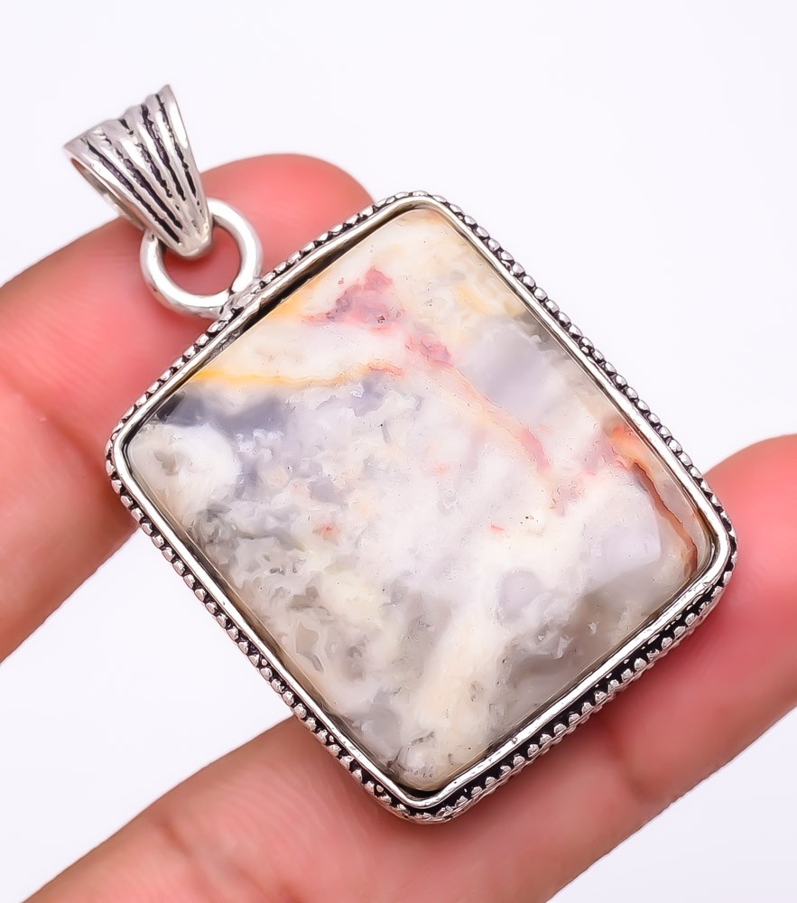 Natural Ocean Jasper Gemstone 925 Silver Plated Jewelry Pendant 1.9″ M1563